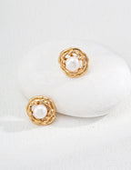 925 Sterling Silver Vintage Natural Pearl Earrings - Vintage Gold