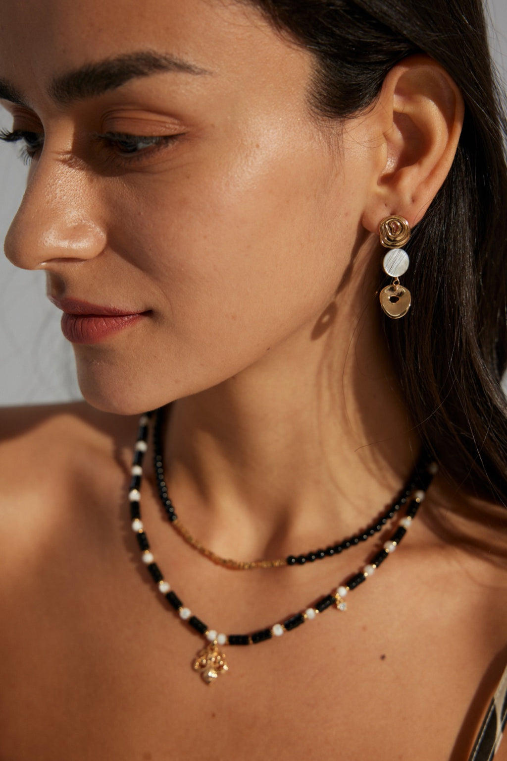 925 Sterling Silver Vintage 黑贝 Earrings - Silver