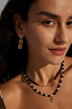 925 Sterling Silver Vintage Black Agate, Shell and Cubic Zirconia Necklace - Silver