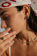 925 Sterling Silver Moss Agate Earrings - Silver