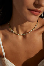 925 Sterling Silver 印度玛瑙, 绿色海纹石 and 切面绿磷辉 Necklace - Silver