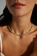 925 Sterling Silver 印度玛瑙, 绿色海纹石 and 切面绿磷辉 Necklace - Silver