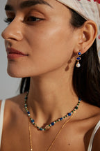 925 Sterling Silver Vintage Lapis Lazuli and Natural Pearl Earrings - Silver