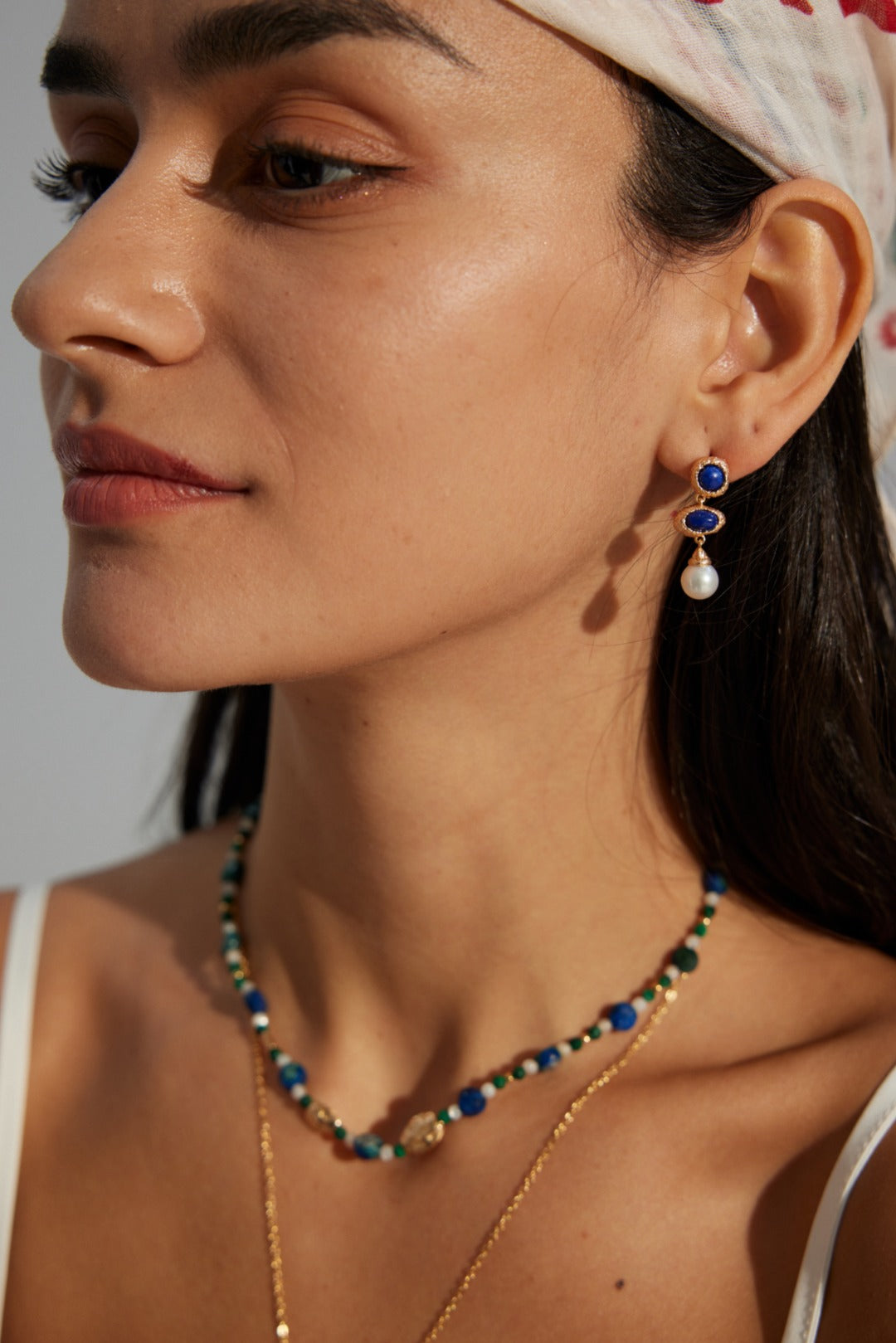 925 Sterling Silver Vintage Lapis Lazuli and Natural Pearl Earrings - Silver
