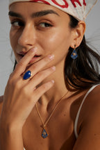 925 Sterling Silver Blue Enamel Cubic Zirconia Earrings in blue enamel and vintage gold, product view 2