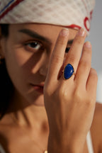 925 Sterling Silver Star Lapis Lazuli Ring - Vintage Gold
