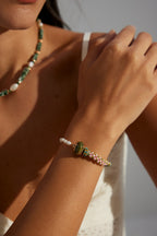 925 Sterling Silver 花绿石 and Natural Pearl Bracelet - Vintage Gold