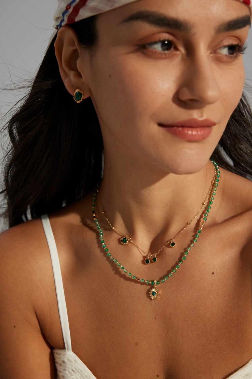 925 Sterling Silver 绿玛瑙 and 绿玉髓 Necklace - Silver