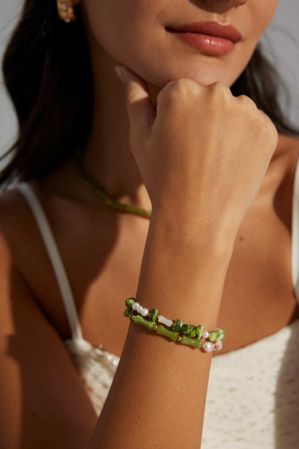 925 Sterling Silver Resin, Natural Pearl and Mother of Pearl Bracelet, product view 7