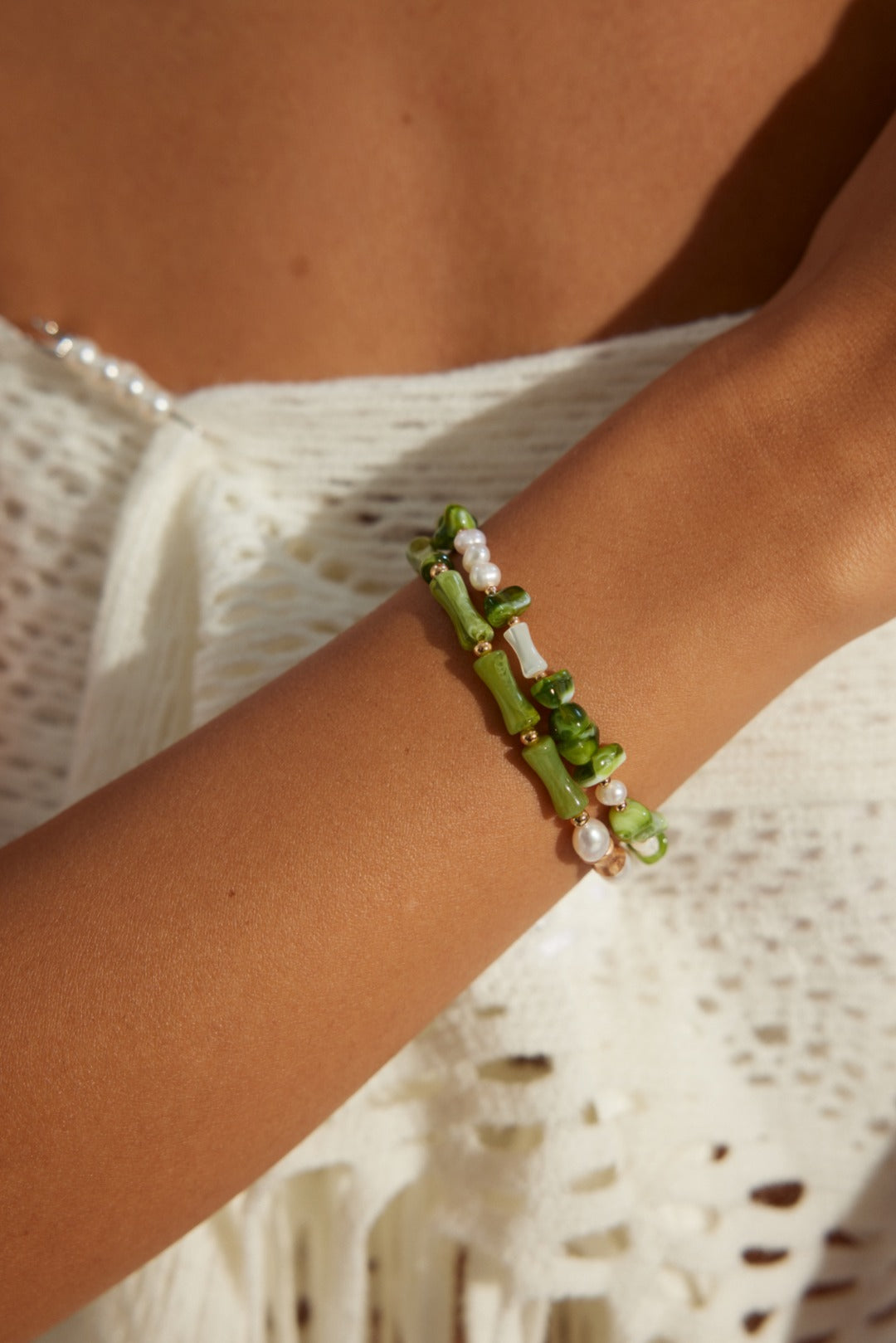 925 Sterling Silver Resin Stone and Natural Pearl Bracelet - Vintage Gold