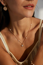 925 Sterling Silver Mother of Pearl and Cubic Zirconia Necklace - Silver