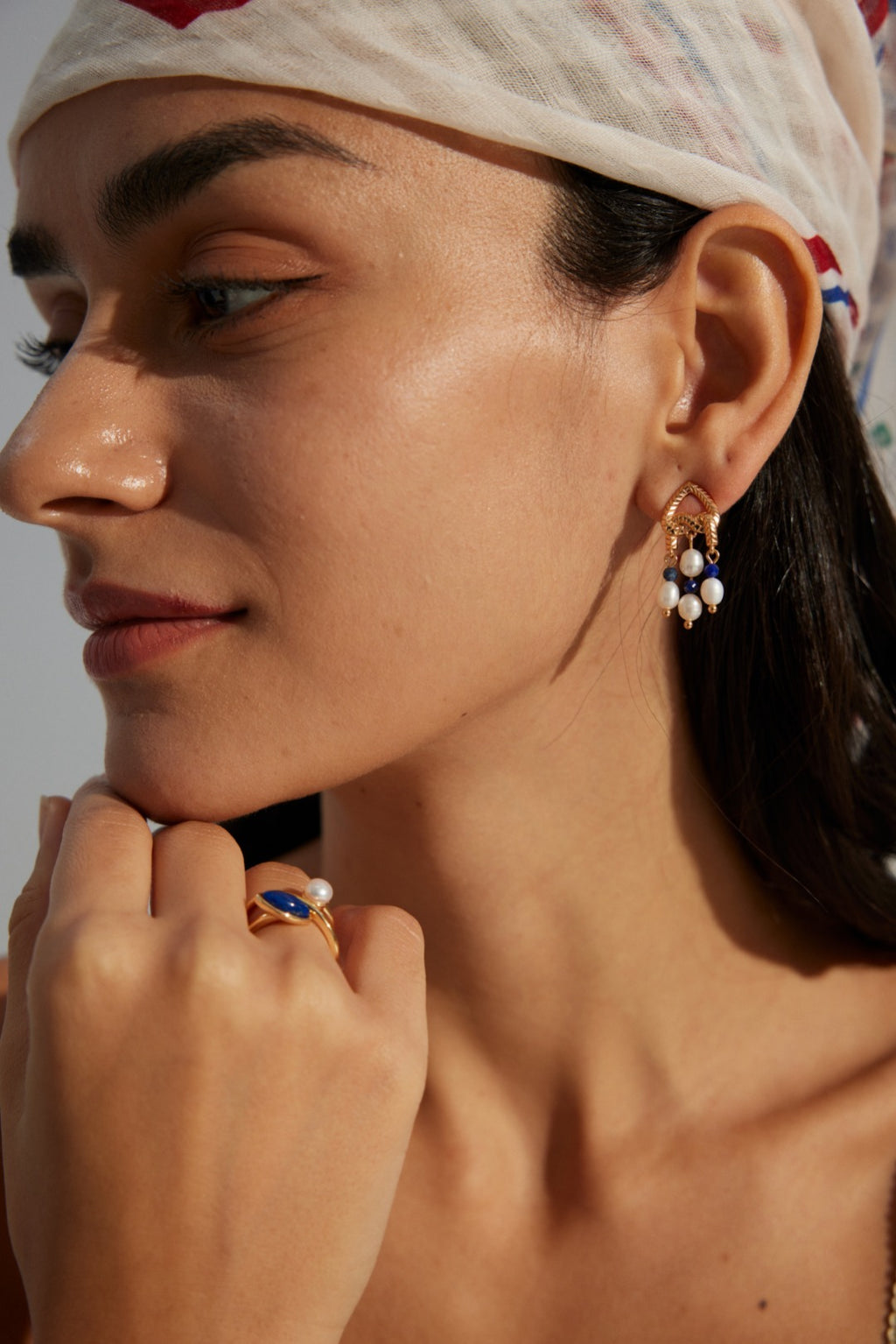 925 Sterling Silver Lapis Lazuli and Natural Pearl Earrings - Silver