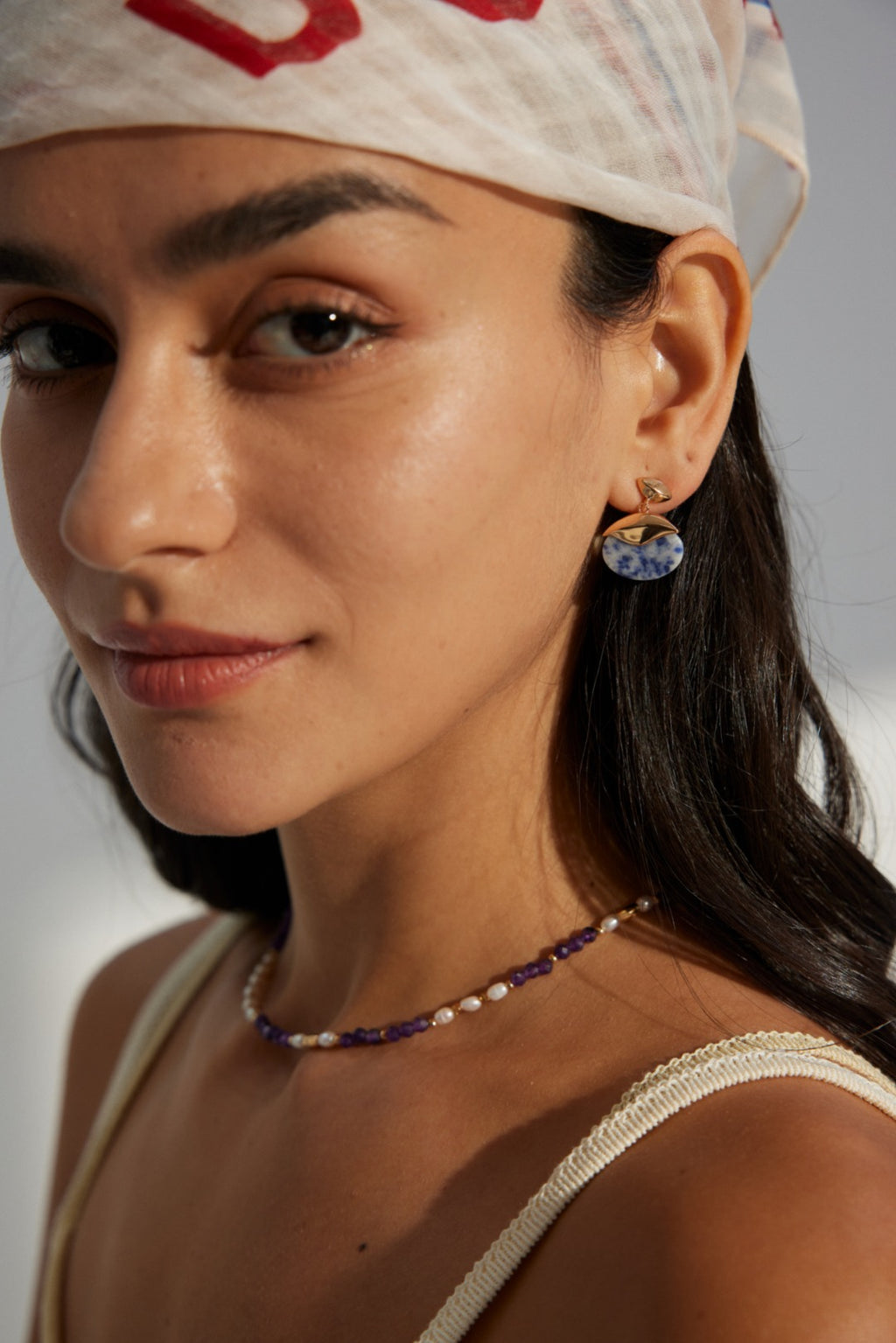 925 Sterling Silver 蓝点石 Earrings - Silver