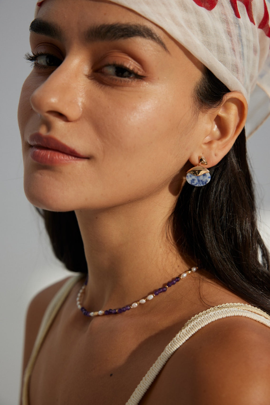 925 Sterling Silver 蓝点石 Earrings - Silver