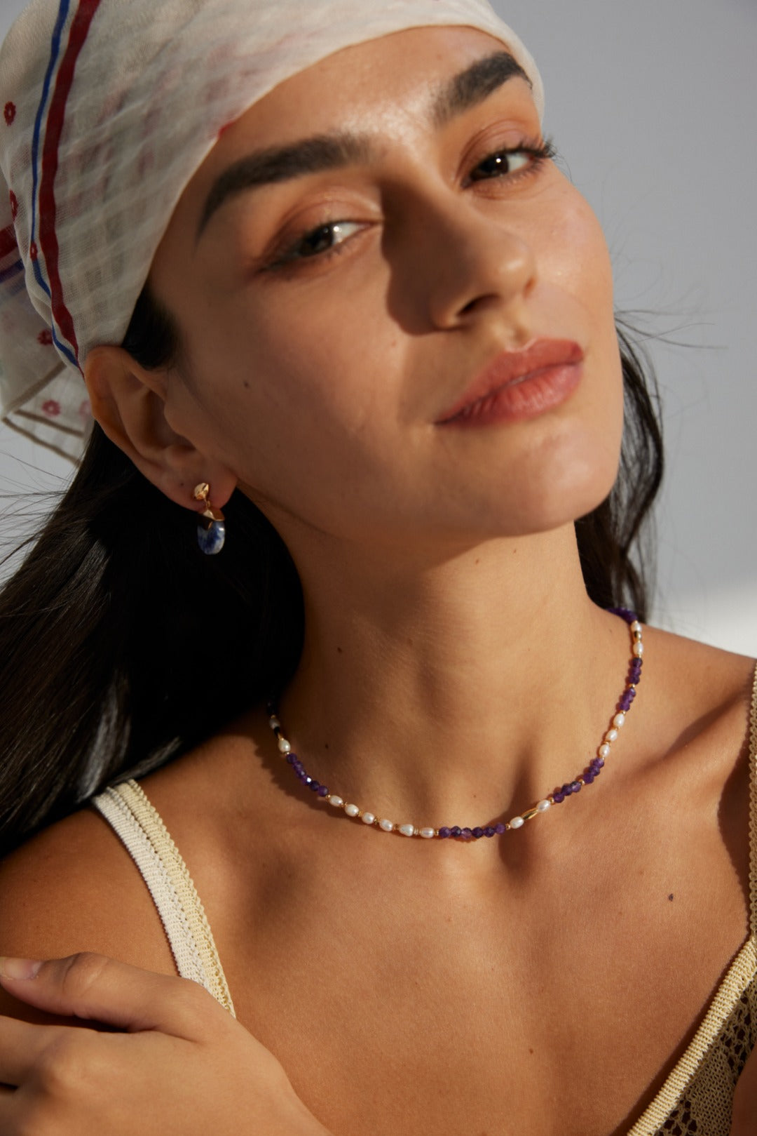 925 Sterling Silver Vintage Natural Pearl and Amethyst Necklace - Silver