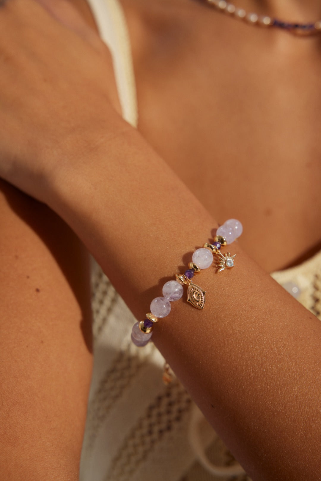 925 Sterling Silver Amethyst and Cubic Zirconia Bracelet in vintage gold and purple amethyst, product view 4
