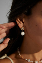 925 Sterling Silver Pearl and Cubic Zirconia Floral Drop Earrings