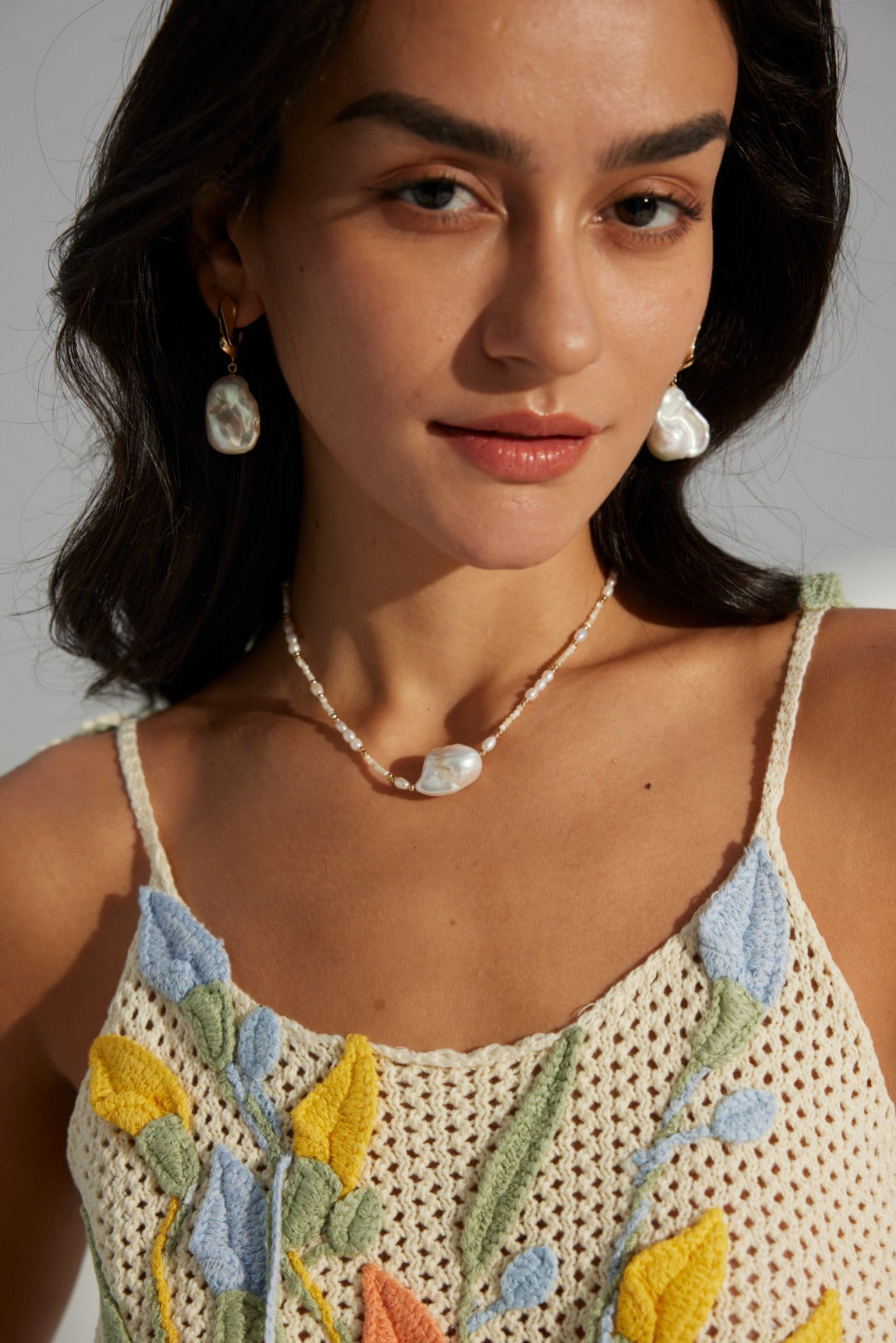 925 Sterling Silver Natural Pearl and Mother of Pearl Necklace, product view 3