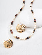 925 Sterling Silver Floral Natural Pearl Earrings - Vintage Gold