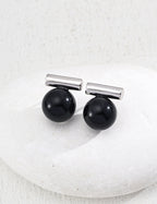 925 Sterling Silver Black Agate and Tiger’s Eye Earrings - Silver