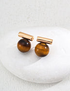 925 Sterling Silver Black Agate and Tiger’s Eye Earrings - Silver