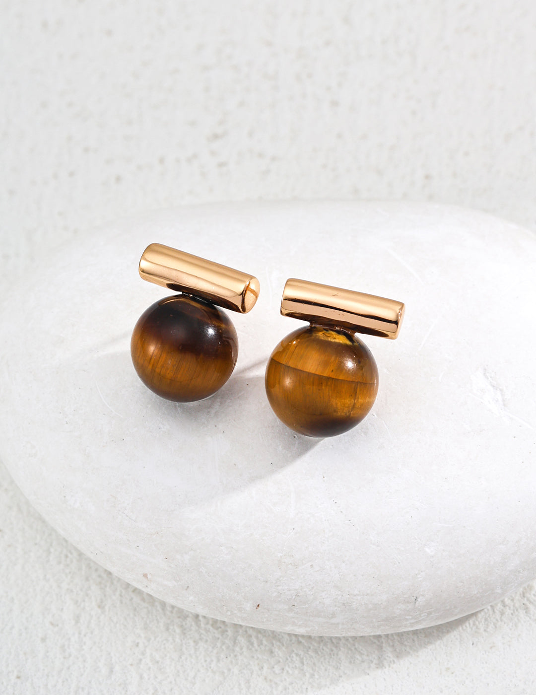 925 Sterling Silver Black Agate and Tiger’s Eye Earrings - Silver
