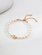 925 Sterling Silver Natural Pearl Bracelet - Silver