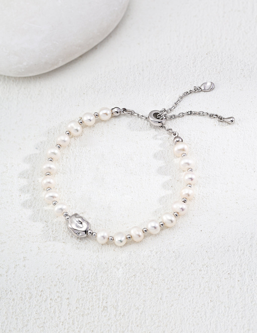 925 Sterling Silver Natural Pearl Bracelet - Silver