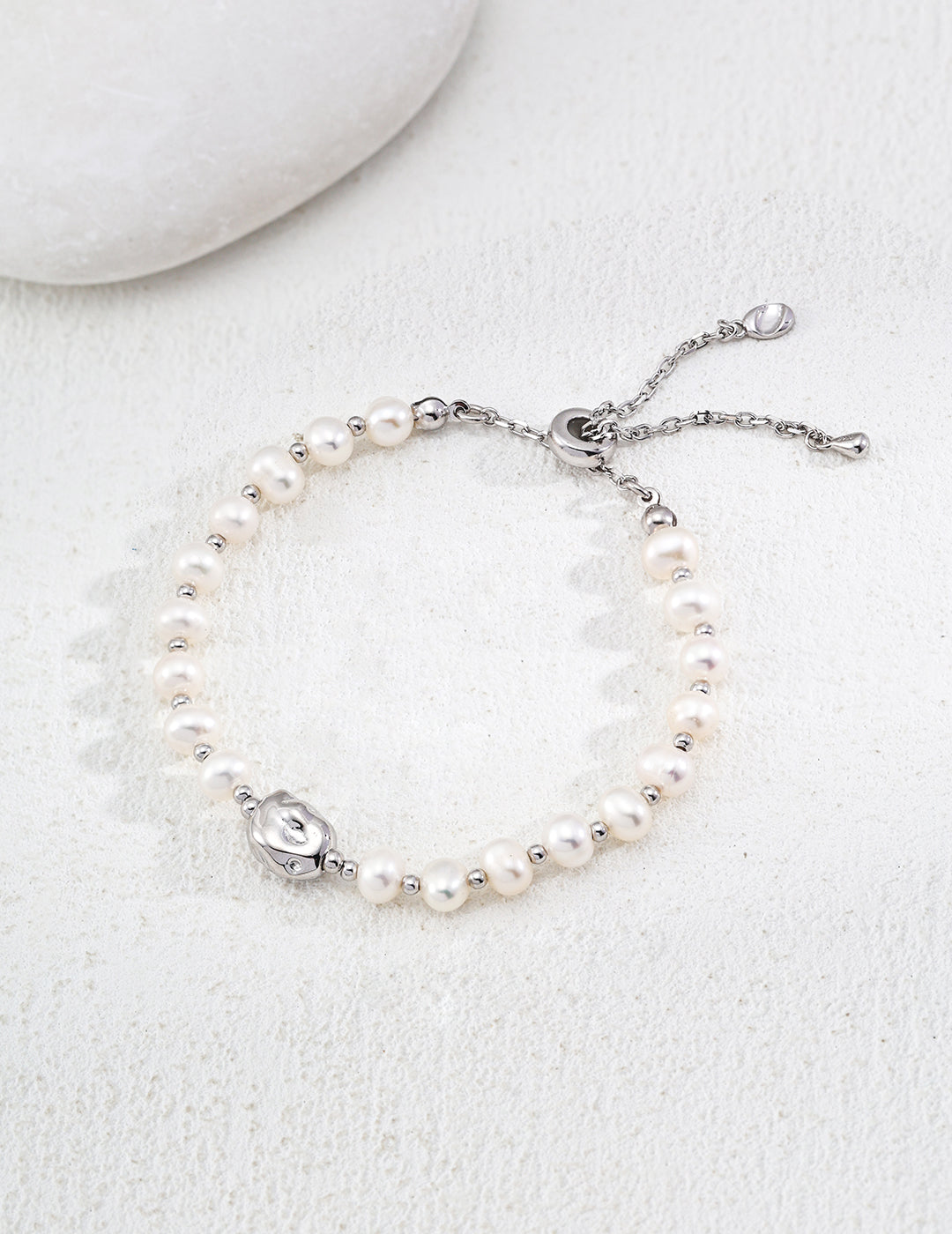 925 Sterling Silver Natural Pearl Bracelet - Silver