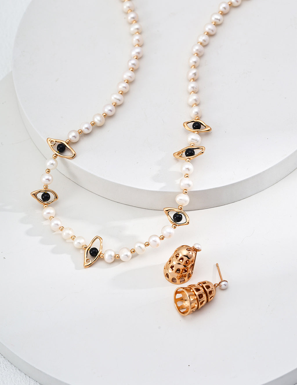 925 Sterling Silver Star Black Agate and Natural Pearl Necklace - Silver
