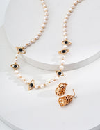 925 Sterling Silver Star Black Agate and Natural Pearl Necklace - Silver