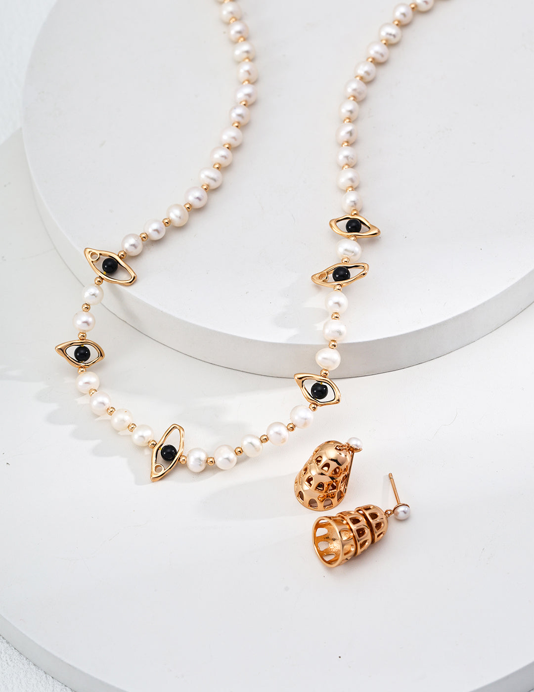 925 Sterling Silver Star Black Agate and Natural Pearl Necklace - Silver