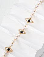 925 Sterling Silver Star Black Agate and Natural Pearl Necklace - Silver