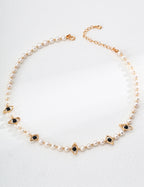925 Sterling Silver Star Black Agate and Natural Pearl Necklace - Silver