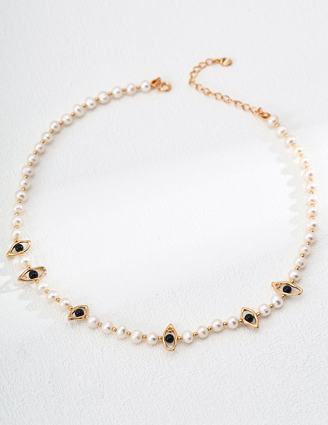 925 Sterling Silver Star Black Agate and Natural Pearl Necklace - Silver