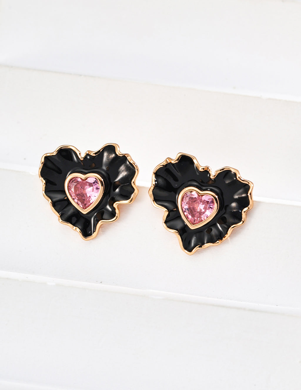 925 Sterling Silver Heart Drip Glaze and Cubic Zirconia Earrings - Silver