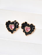 925 Sterling Silver Heart Drip Glaze and Cubic Zirconia Earrings - Silver
