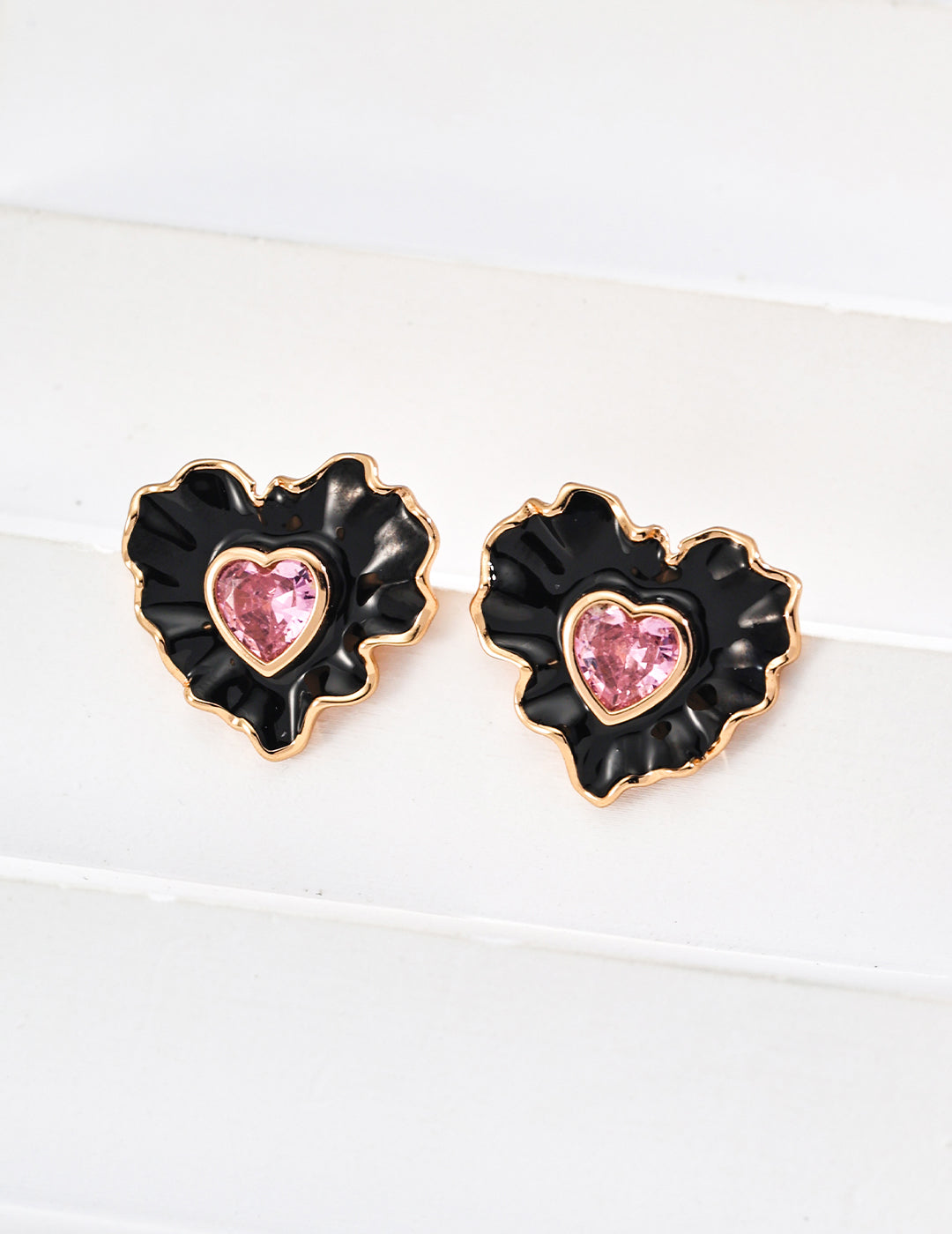 925 Sterling Silver Heart Drip Glaze and Cubic Zirconia Earrings - Silver