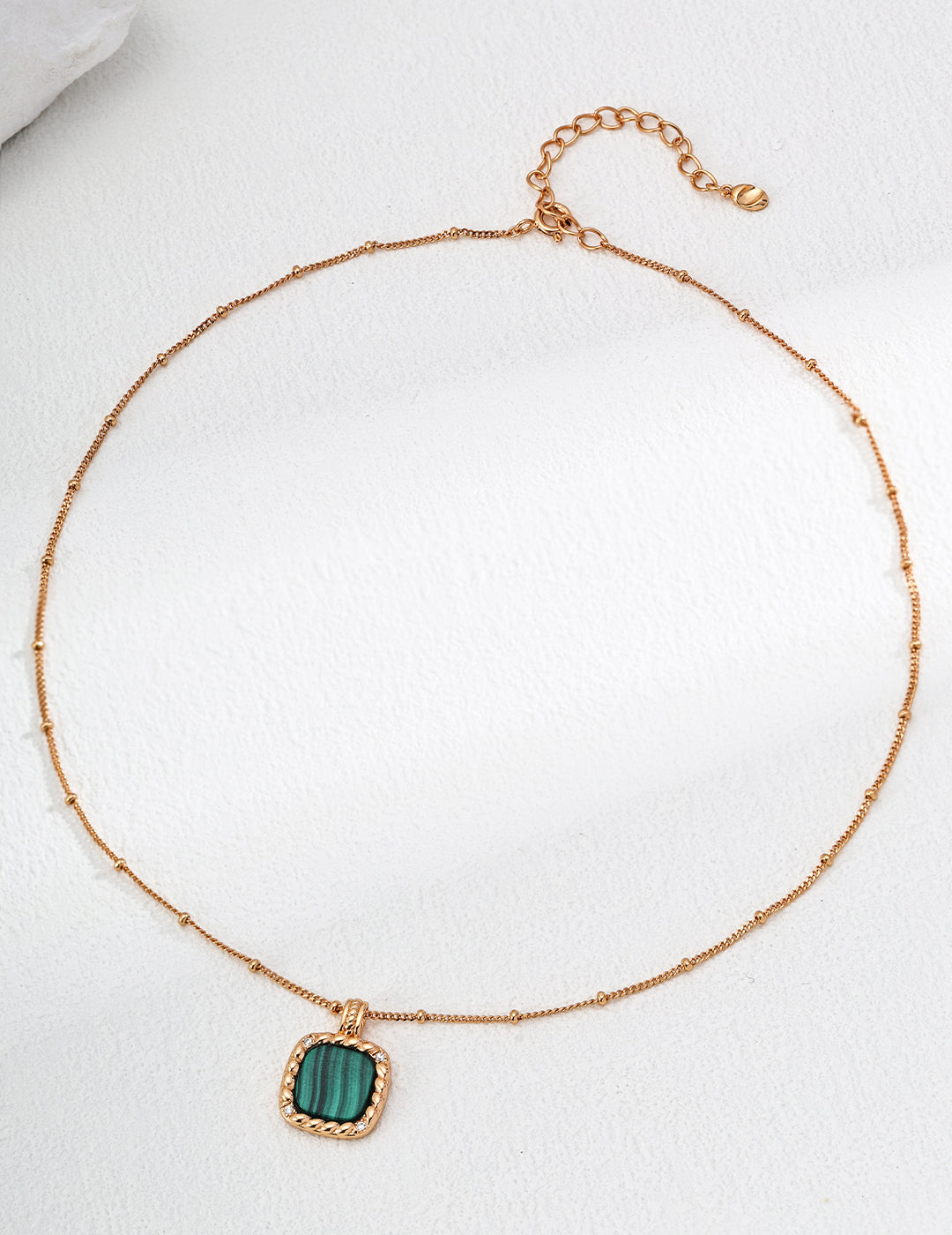 925 Sterling Silver Malachite and Cubic Zirconia Necklace - Silver