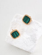 925 Sterling Silver Malachite and Cubic Zirconia Earrings - Silver