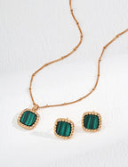 925 Sterling Silver Malachite and Cubic Zirconia Earrings - Silver