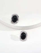 925 Sterling Silver Black Agate and Mother of Pearl Earrings - Silver