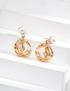 925 Sterling Silver Star Natural Pearl and Cubic Zirconia Earrings - Vintage Gold