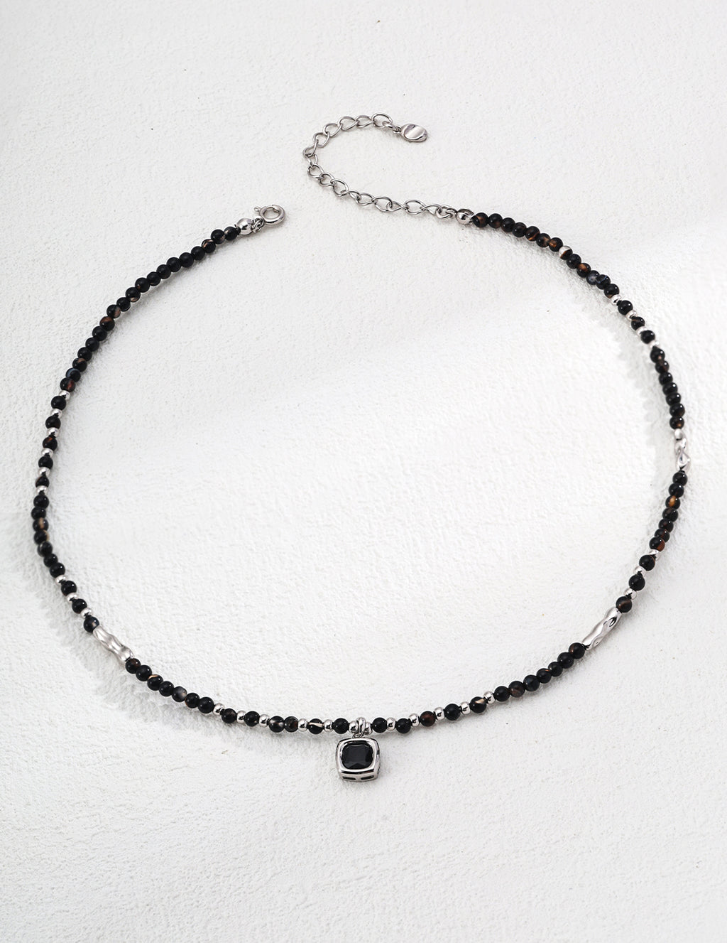 925 Sterling Silver Black Agate Necklace - Silver
