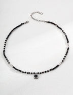 925 Sterling Silver Black Agate Necklace - Silver