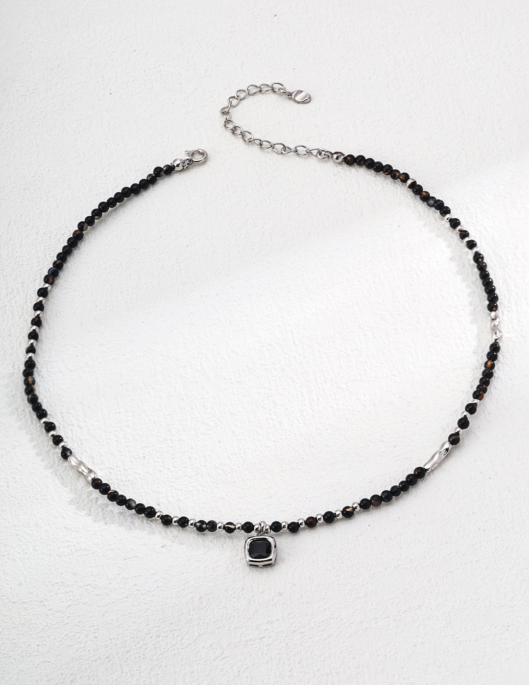 925 Sterling Silver Black Agate Necklace - Silver