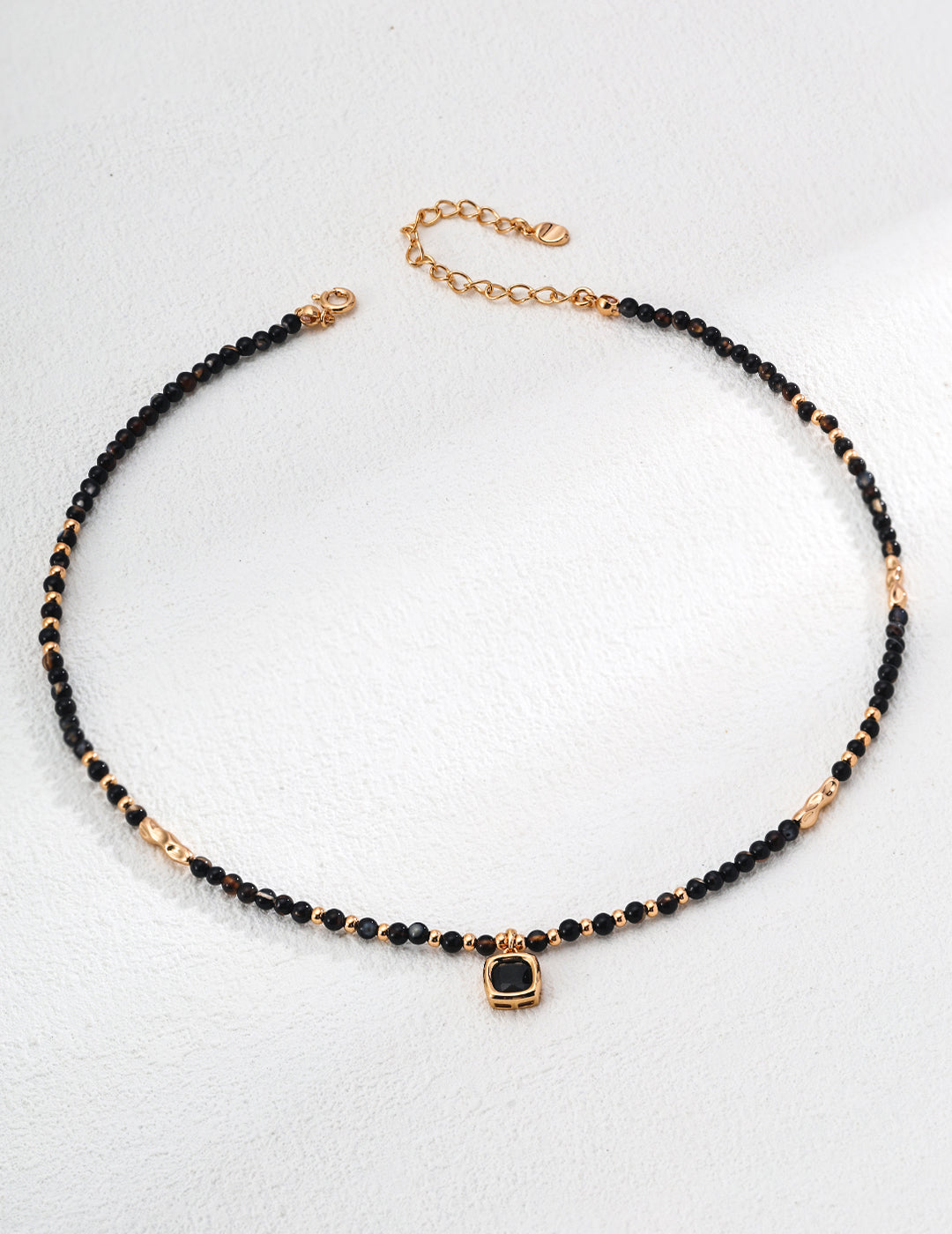 925 Sterling Silver Black Agate Necklace - Silver