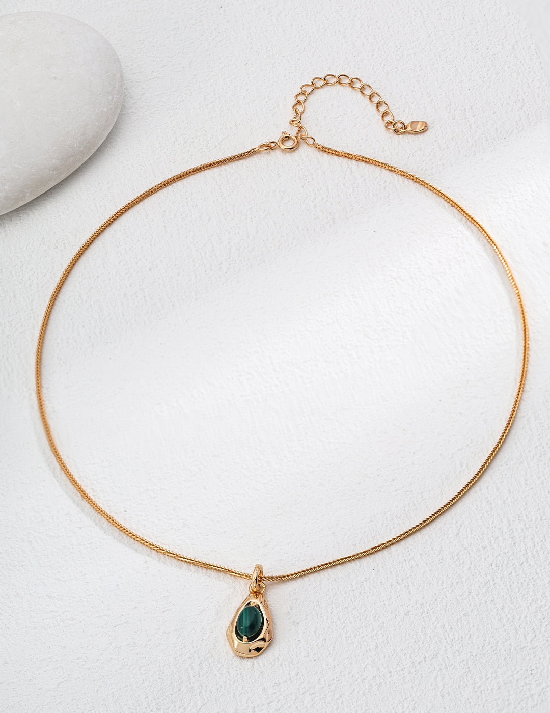 925 Sterling Silver Malachite Tiger’s Eye Pendant Necklace in tiger’s eye and malachite in silver and vintage gold, product view 11