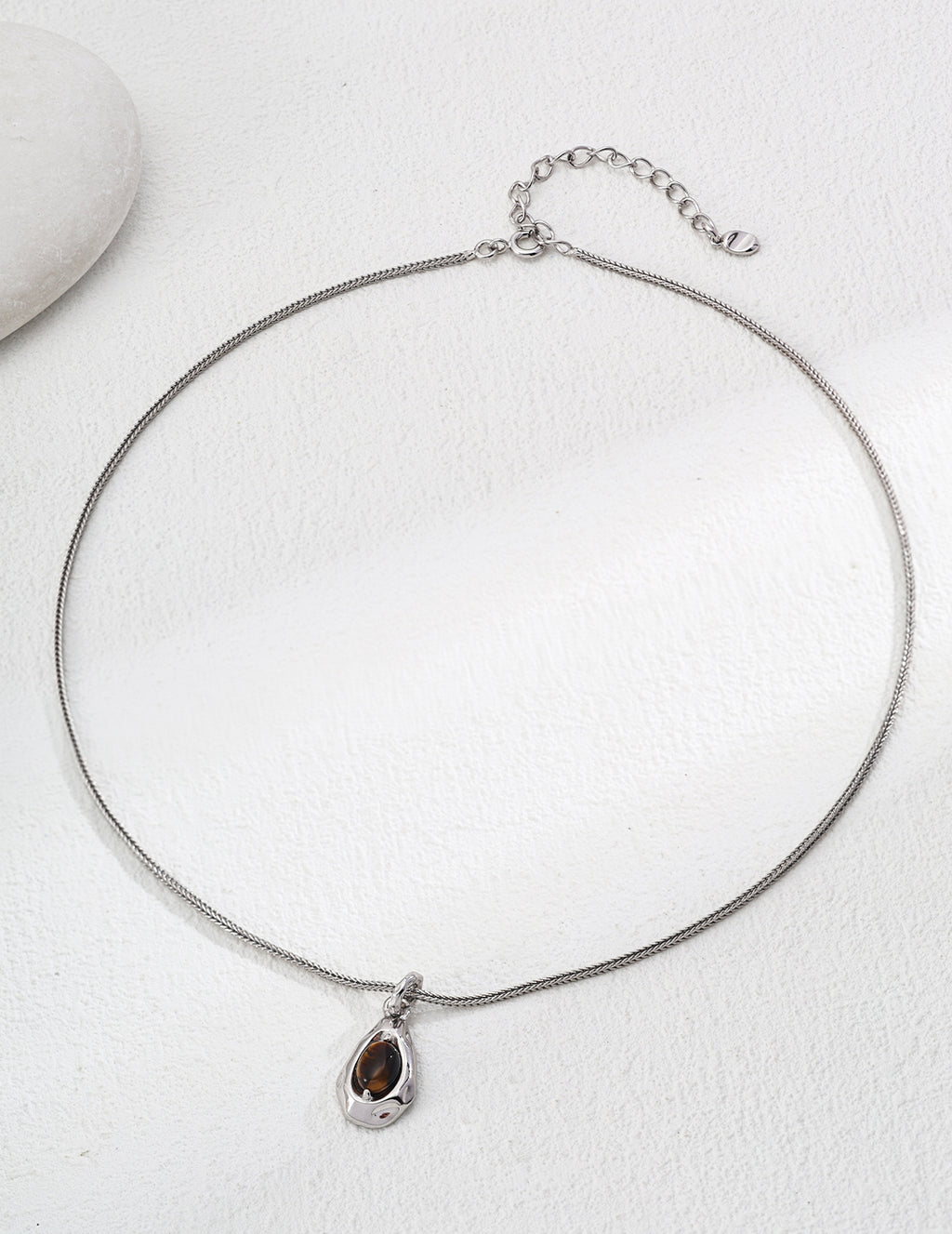 925 Sterling Silver Malachite Tiger’s Eye Pendant Necklace in tiger’s eye and malachite in silver and vintage gold, product view 12