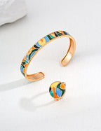 925 Sterling Silver Drip Glaze Bangle - Silver